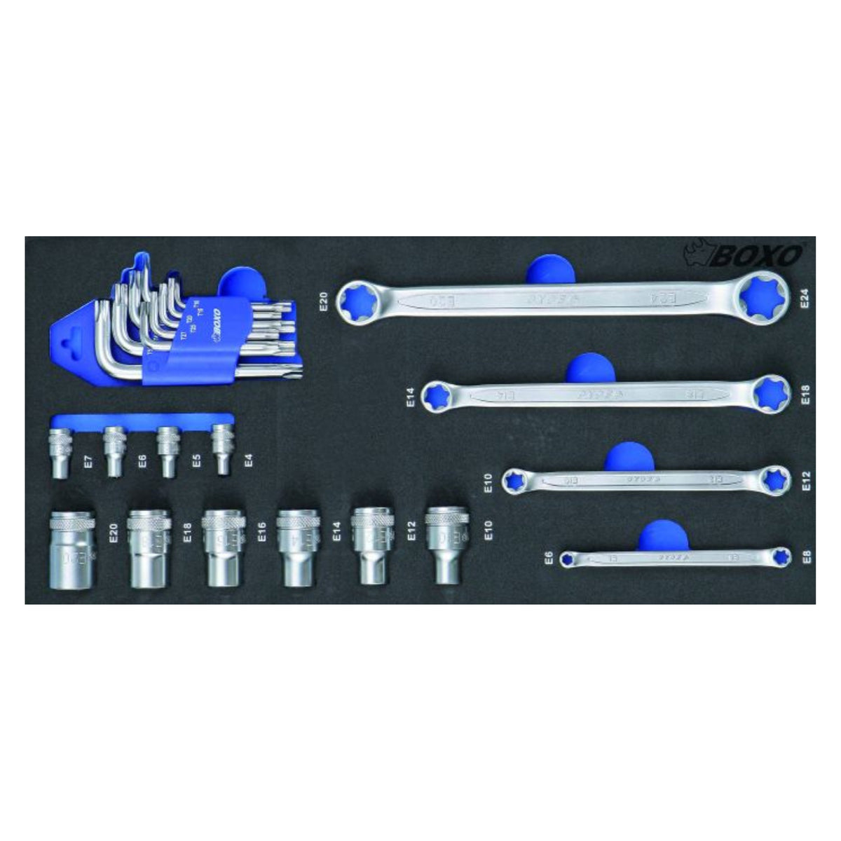 1/2" & 1/4" TX-E socket set and TX-double ring wrench set 23pc