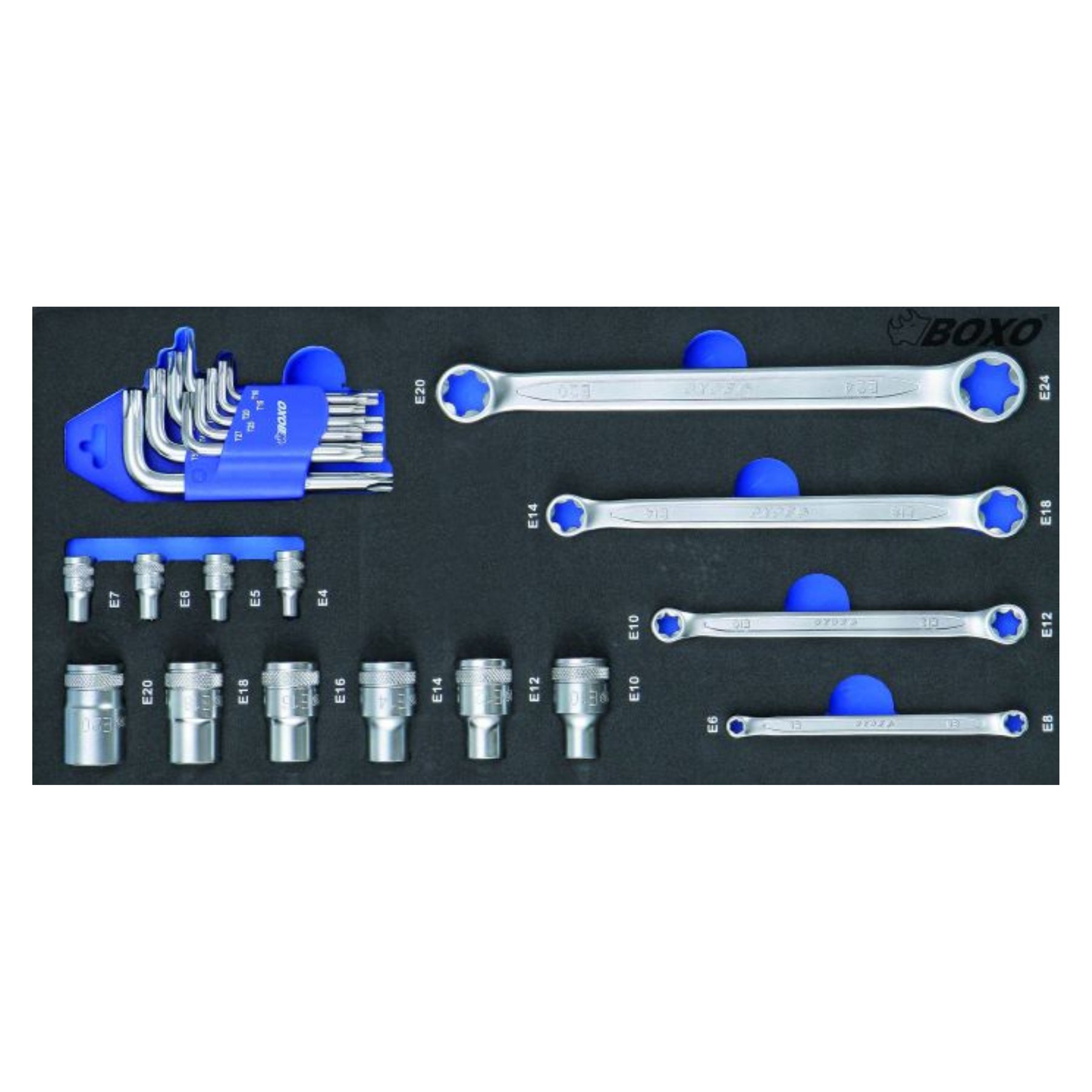 1/2" & 1/4" TX-E socket set and TX-double ring wrench set 23pc