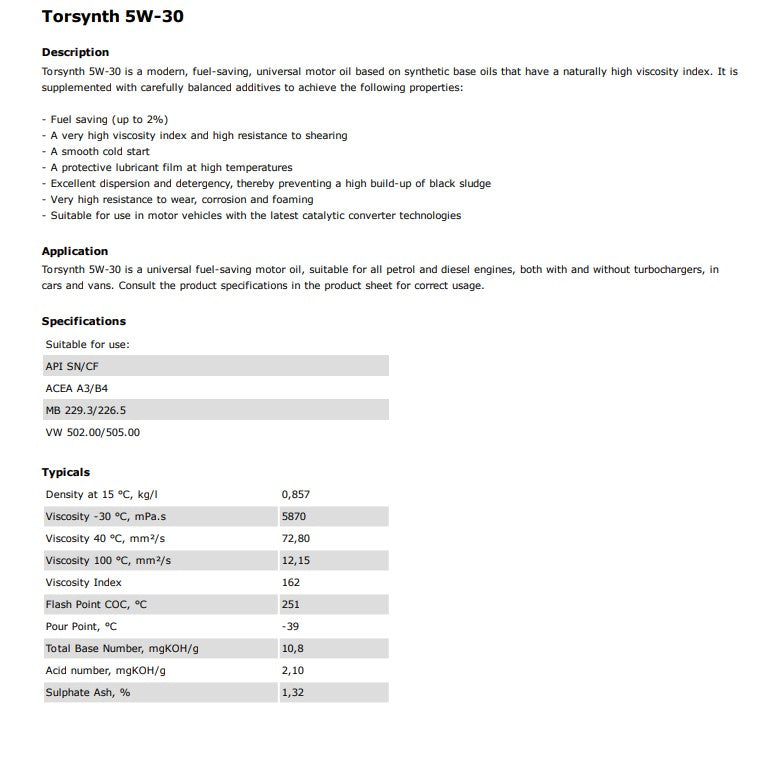 Torsynth 5W30 SN/CF