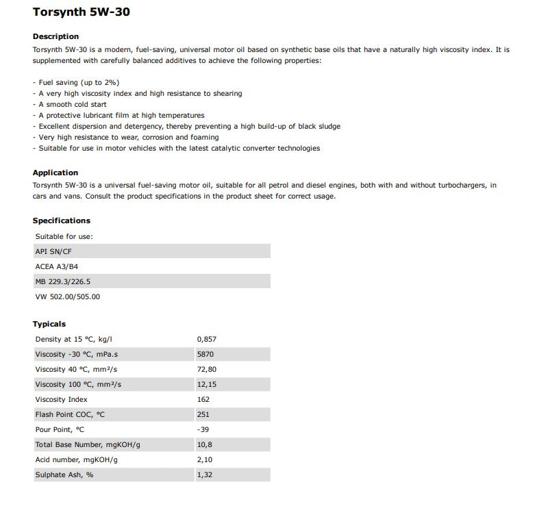 TORSYNTH 5W30  A3/B4